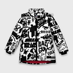 Куртка зимняя для девочки Билли Айлиш автографы черно белый, цвет: 3D-красный