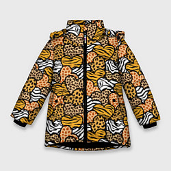 Куртка зимняя для девочки Африканские сердца, цвет: 3D-черный
