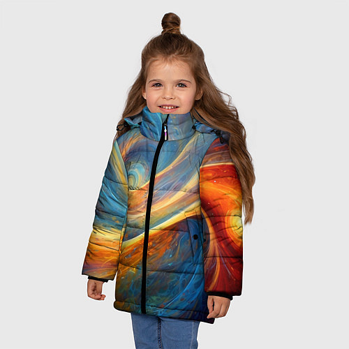 Зимняя куртка для девочки Космические завихрения / 3D-Черный – фото 3