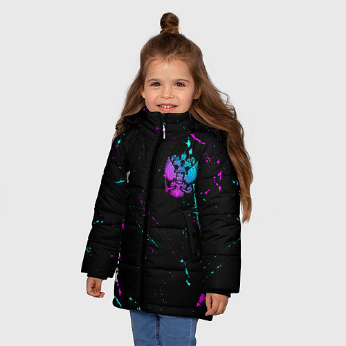 Зимняя куртка для девочки Александра и неоновый герб России вертикально / 3D-Черный – фото 3