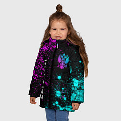 Куртка зимняя для девочки Евгения и неоновый герб России вертикально, цвет: 3D-черный — фото 2