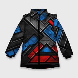 Куртка зимняя для девочки Темная абстракция из геометрических фигур, цвет: 3D-черный