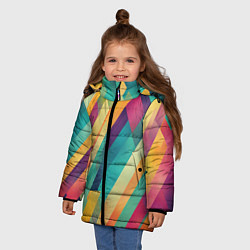 Куртка зимняя для девочки Цветные диагональные полосы, цвет: 3D-красный — фото 2