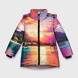 Куртка зимняя для девочки Закат на острове Бора Бора, цвет: 3D-светло-серый