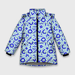 Куртка зимняя для девочки Синие каракули, цвет: 3D-светло-серый
