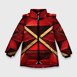 Зимняя куртка для девочки Золотые ленты на красном фоне
