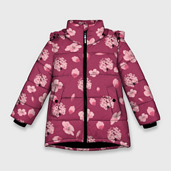 Зимняя куртка для девочки Сакура цветы и бутоны паттерны
