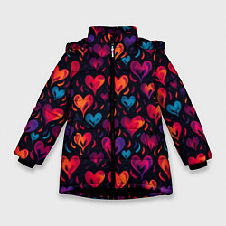 Куртка зимняя для девочки Паттерн с сердцами, цвет: 3D-черный