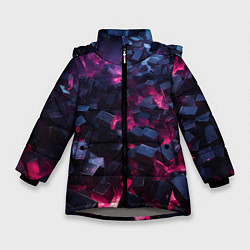 Зимняя куртка для девочки Фиолетовые кубы в фиолетовом дыме