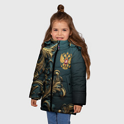 Куртка зимняя для девочки Герб России и бирюзовый фон, цвет: 3D-красный — фото 2