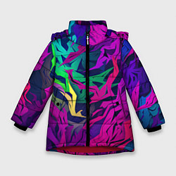 Куртка зимняя для девочки Кривые яркие геометрические фигуры, цвет: 3D-красный