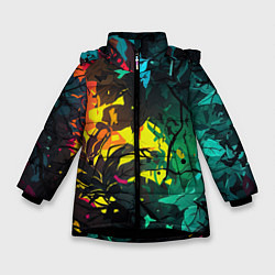 Зимняя куртка для девочки Яркие разноцветные абстрактные листья