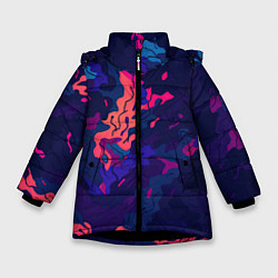 Куртка зимняя для девочки Яркая абстракция в стиле камуфляжа, цвет: 3D-черный