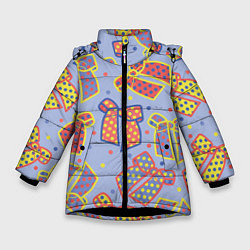 Куртка зимняя для девочки Узор с яркими разноцветными бантами в горошек, цвет: 3D-черный