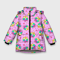 Куртка зимняя для девочки Пончики единороги, цвет: 3D-светло-серый