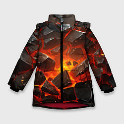 Куртка зимняя для девочки Летящие черные камни после взрыва, цвет: 3D-красный