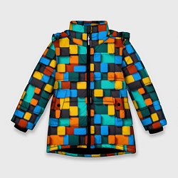Куртка зимняя для девочки Абстракция стикеры, цвет: 3D-черный