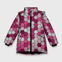 Куртка зимняя для девочки Камуфляж гексагон розовый, цвет: 3D-черный