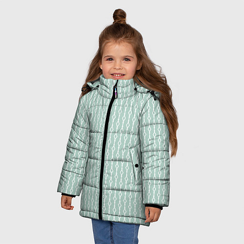 Зимняя куртка для девочки Белый узор на бледно-зелёном / 3D-Светло-серый – фото 3