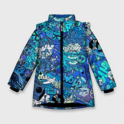 Куртка зимняя для девочки Сапфировый граффити-хаос, цвет: 3D-черный