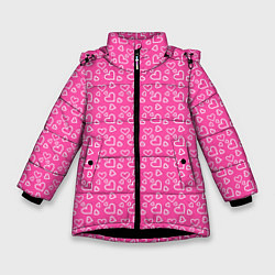 Куртка зимняя для девочки Паттерн маленький сердечки розовый, цвет: 3D-черный