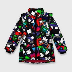 Куртка зимняя для девочки Geometry dash alllogo, цвет: 3D-красный