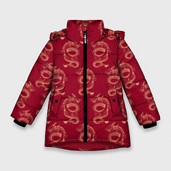 Зимняя куртка для девочки Китайский дракон на красном фоне
