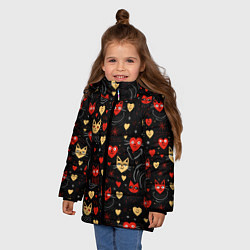 Куртка зимняя для девочки Паттерн с сердечками и котами валентинка, цвет: 3D-светло-серый — фото 2