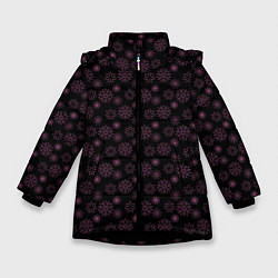 Куртка зимняя для девочки Тёмно-розовый паттерн цветы, цвет: 3D-черный