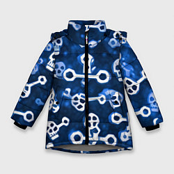 Куртка зимняя для девочки Белые черепки и кости на синем, цвет: 3D-светло-серый