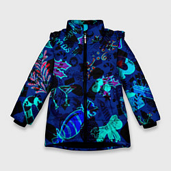 Куртка зимняя для девочки Рождественские паттерны узоры, цвет: 3D-черный