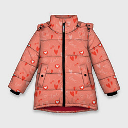 Куртка зимняя для девочки Love heart message pattern, цвет: 3D-красный