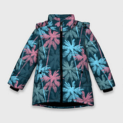 Куртка зимняя для девочки Паттерн - пальмы, цвет: 3D-черный