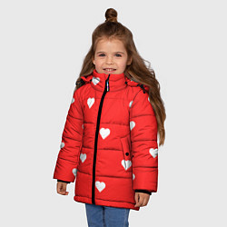 Куртка зимняя для девочки Белые сердца на красном фоне, цвет: 3D-светло-серый — фото 2
