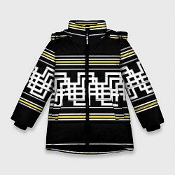 Куртка зимняя для девочки Греческие линии жёлтые и белые, цвет: 3D-черный