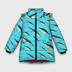 Куртка зимняя для девочки Косяк рыб в море, цвет: 3D-красный