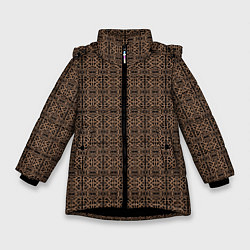 Куртка зимняя для девочки Ажурный тёмно-коричневый, цвет: 3D-черный
