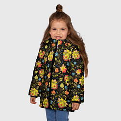 Куртка зимняя для девочки Хохломская роспись разноцветные цветы, цвет: 3D-светло-серый — фото 2