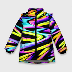Куртка зимняя для девочки Экспрессивная неоновая абстракция, цвет: 3D-светло-серый