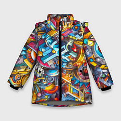 Куртка зимняя для девочки Фантазийный паттерн - граффити, цвет: 3D-светло-серый