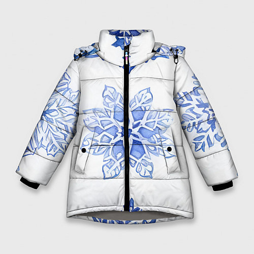 Зимняя куртка для девочки Снежинки в ряд / 3D-Светло-серый – фото 1