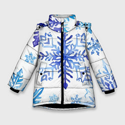 Куртка зимняя для девочки Снежинки падают, цвет: 3D-черный