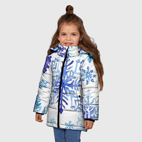 Зимняя куртка для девочки Снежинки падают / 3D-Черный – фото 3