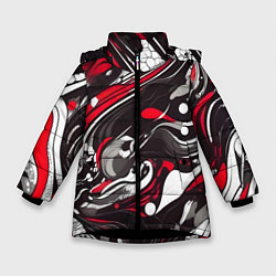 Куртка зимняя для девочки Красно-белые волны, цвет: 3D-черный