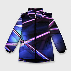 Куртка зимняя для девочки Фиолетовая геометрическая абстракция, цвет: 3D-черный