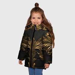 Куртка зимняя для девочки Темные золотые узоры, цвет: 3D-красный — фото 2