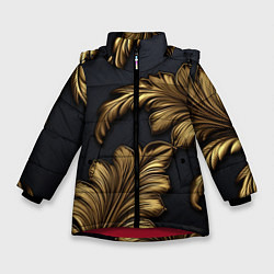 Куртка зимняя для девочки Золотые узоры в виде листьев, цвет: 3D-красный
