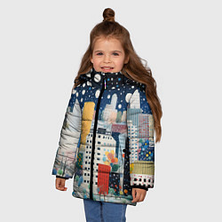 Куртка зимняя для девочки Новогодний ночной город, цвет: 3D-светло-серый — фото 2