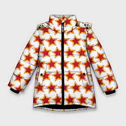 Зимняя куртка для девочки Красные звезды с контуром