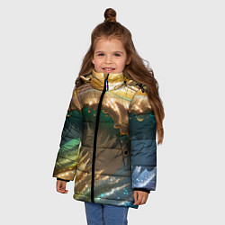 Куртка зимняя для девочки Перламутровые блестящие волны радужных цветов, цвет: 3D-черный — фото 2
